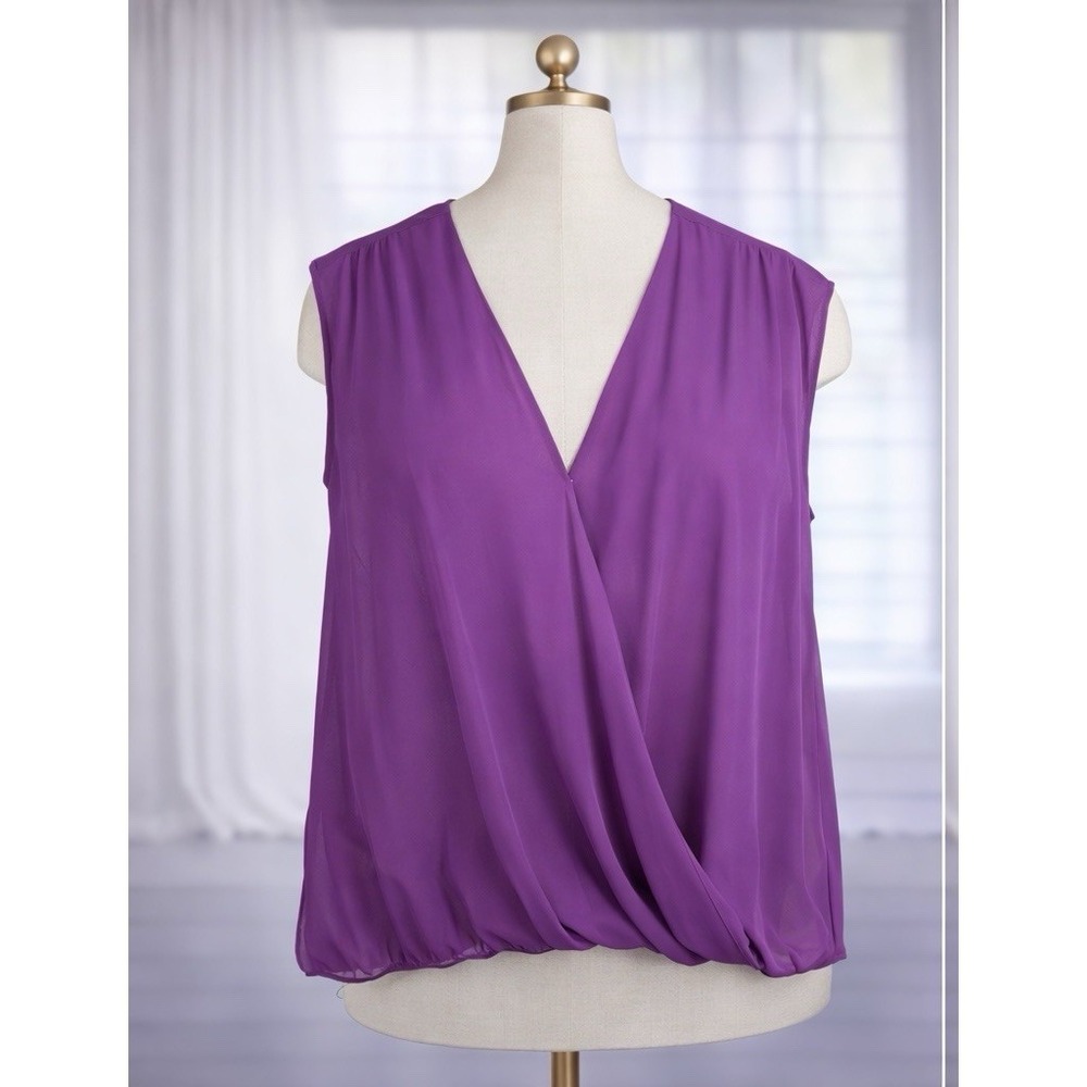 Eloquii Top Womens 16 Magenta Purple Faux Wrap Popover Office Top Lightweight